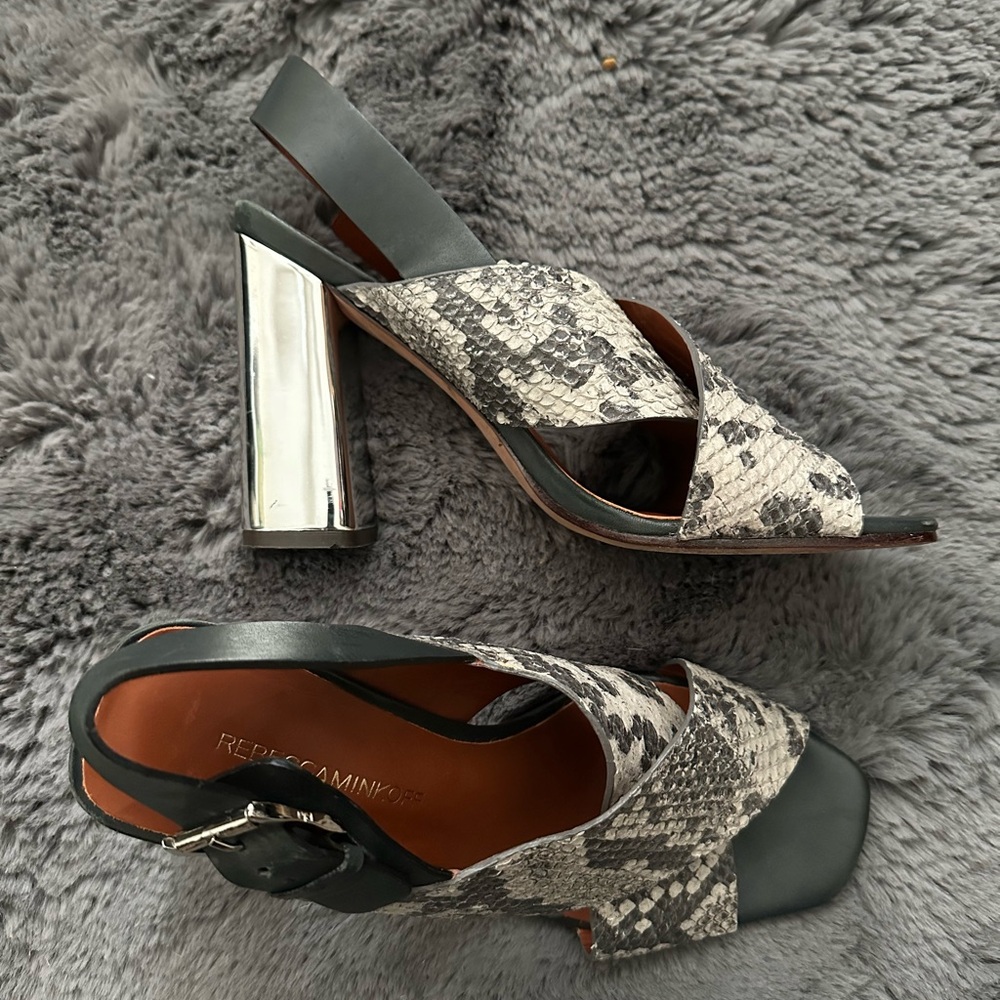 Rebecca Minkoff Black Gray Snake Print Slingback Heels